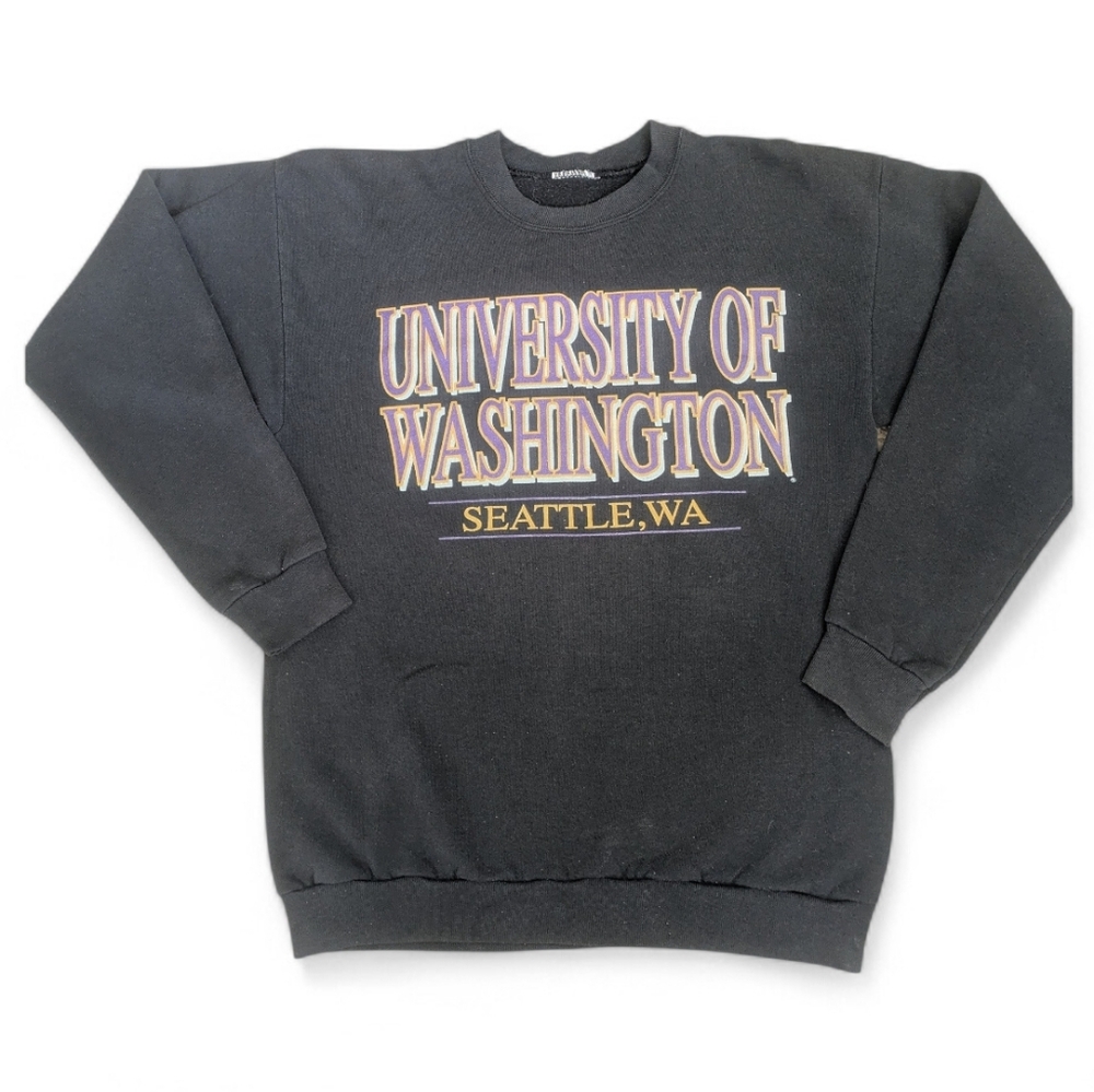 Vintage 90s Black University Of Washington Logo Sweatshirt Lightweight Academia